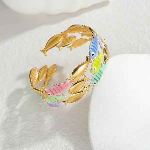 Ocean 304 Stainless Steel Enamel Cuff Bangles for Women