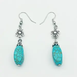 Teardrop Synthetic Turquoise & Alloy Dangle Earrings