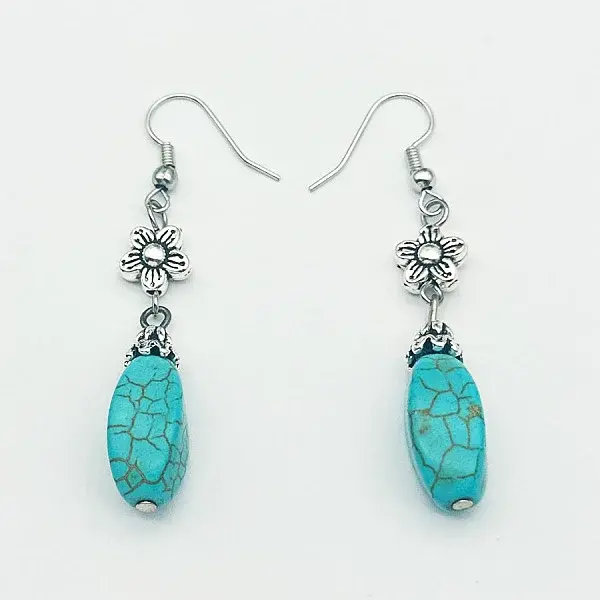 Teardrop Synthetic Turquoise & Alloy Dangle Earrings