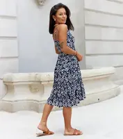 UR/CEO Navy midi dress with white flowers Guantai