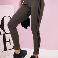 Kesi Dámske teplákové nohavice s lampasmi a viazaním v páse khaki