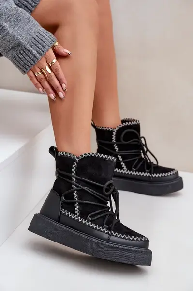 PH2 Dámske Snehule S Vyšívaním Na Platforme Čierne Naleris