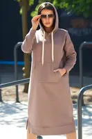 Long dress with a hood in dark beige color