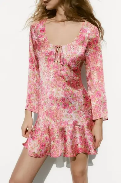 Madmext Pink Flower Patterned Dress