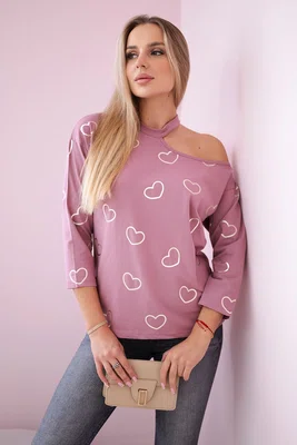 Halenka s potiskem srdíček tmavě růžová