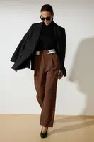 Trendyol Brown Wide Leg/Wide Leg Woven Waist Detailed Fabric Trousers