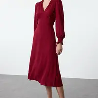 Trendyol Burgundy Waist Opening Corsage Detailed Midi Woven Dress