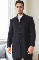 PLT8364 DEWBERRY MEN'S COAT-PLAIN NAVY BLUE