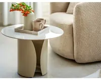 Okrúhly konferenčný stolík Kira, 60 cm, krémová/imitácia svetlého mramoru%