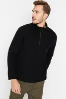 Trendyol Pánské Černá Běžný / Normální Střih Vysoký Výstřih Fleece Zip Teplá Tlustá Mikina