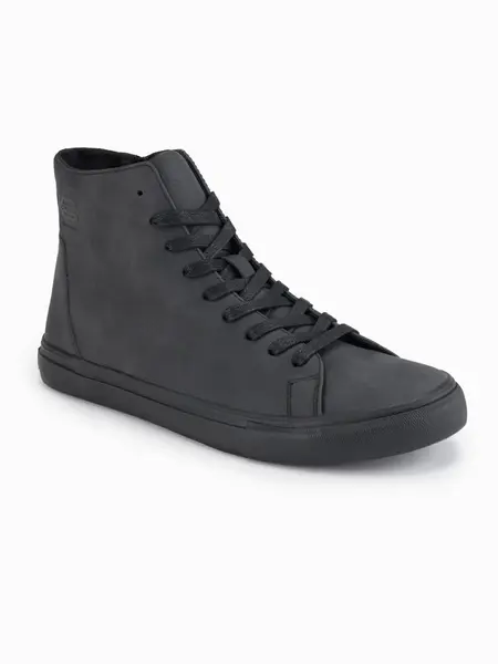 Ombre Men's high-top sneakers with matte texture and embossed logo - black