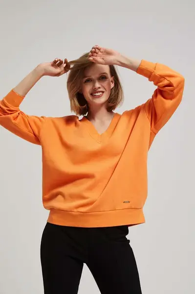 Marisse Orange V-Neck Sweatshirt