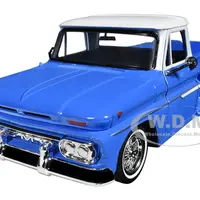 1966 GMC C1000 Fenderside Pickup Truck Lowrider Blue with White Top "Get Low" Series 1/24 Diecast Model Car by Motormax