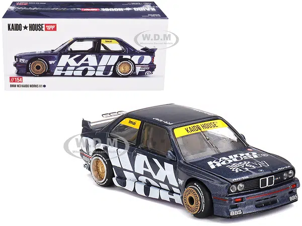 BMW M3 (E30) "Kaido Works V1" Dark Blue Metallic with Graphics (Designed by Jun Imai) "Kaido House" Special 1/64 Diecast Model Car by Mini GT