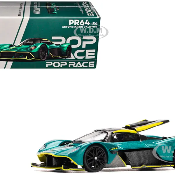 Aston Martin Valkyrie Green Metallic with Carbon Top 1/64 Diecast Model Car by Pop Race