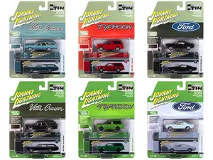Johnny Lightning Collectors Tin 2025 Set of 6 Cars Release 1 Limited Edition 1 1/64 Diecast Model Cars by Johnny Lightning
