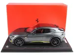 Ferrari Purosangue Matt Silverstone Gray Metallic with Yellow Stripes and Panoramic Roof with DISPLAY CASE Limited Edition to 20 pieces Worldwide 1/1