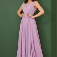 Carmen Lilac Chiffon Degajee Neck Long Evening Dress And Invitation Dress