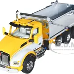 Kenworth T880 Day Cab with Rogue Transfer Dump Body Truck Yellow with White and Chrome 1/64 Diecast Model by DCP/First Gear