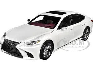 Lexus LS500h Sonic White Metallic with Crimson and Black Interior 1/18 Model Car by Autoart