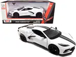 2020 Chevrolet Corvette C8 Stingray White with Gray Stripes 1/24 Diecast Model Car by Motormax