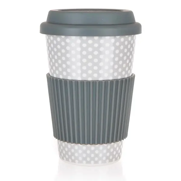 Hrnek keramický se silikonovým víčkem GO, 400 ml, šedý