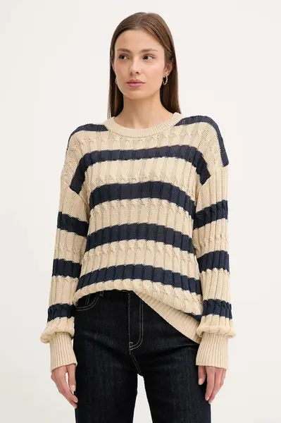 Lněný svetr Tommy Hilfiger dámský, béžová barva, WW0WW44481