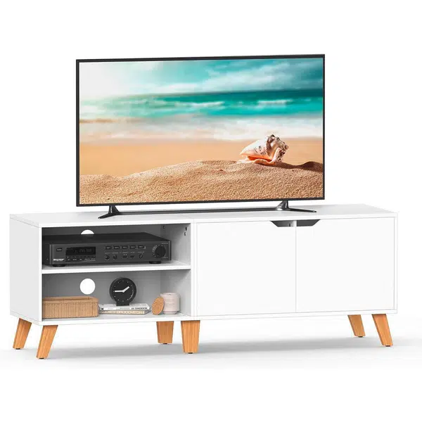 MID.YOU KOMODA POD TELEVIZI, bílá, světle hnědá, 140/45/40 cm