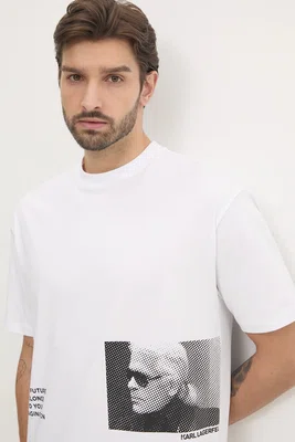 Bavlněné tričko Karl Lagerfeld bílá barva, s potiskem, 551225.755290