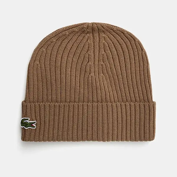 Vlněná čepice Lacoste zelená barva, z tenké pleteniny, RB0001