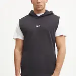 Tepláková mikina Reebok černá barva, s kapucí, s potiskem, 100214097