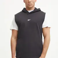 Tepláková mikina Reebok černá barva, s kapucí, s potiskem, 100214097