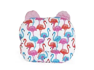 Baby Nellys Oboustanný polštářek s oušky, 30x35cm - Plameňák , minky růžová