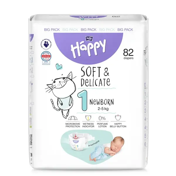Bella Baby Happy Soft&Delicate 1 Newborn 2–5 kg dětské pleny 82 ks