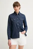 Džínová košile United Colors of Benetton dámská, modrá barva, regular, s klasickým límcem