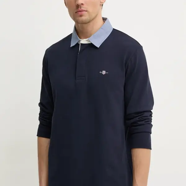 Bavlněné tričko s dlouhým rukávem Gant tmavomodrá barva, 2004082