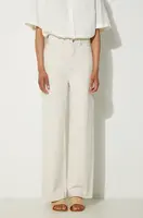 Kalhoty Samsoe Samsoe Sashelly dámské, béžová barva, jednoduché, high waist, F24200010