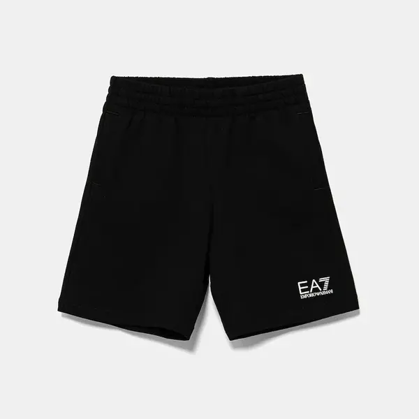 Dětské bavlněné šortky EA7 Emporio Armani černá barva, nastavitelný pas, 7B000026 AF10380