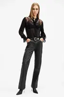 Kožené kalhoty AllSaints SAIGE dámské, černá barva, jednoduché, medium waist, W037TB