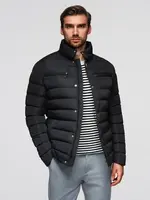 Ombre Men's quilted jacket with stand-up collar and chest zips - black