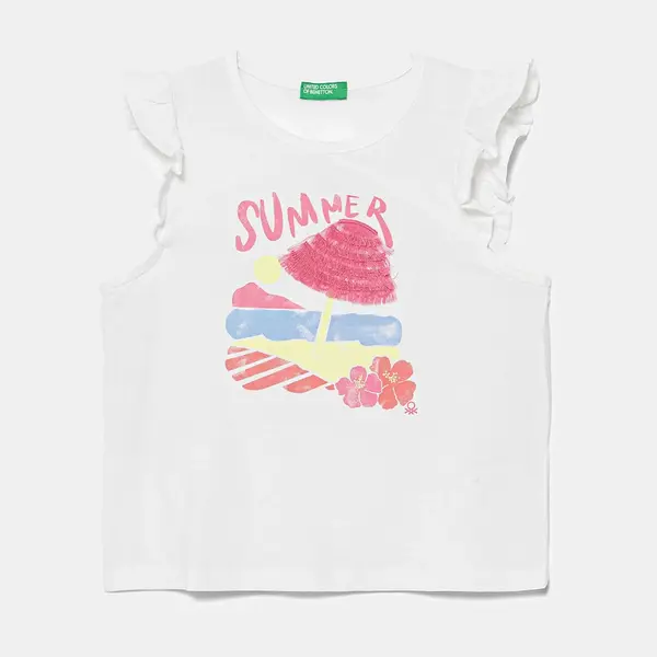 Dětské bavlněné tričko United Colors of Benetton bílá barva, 3I1XG10JK
