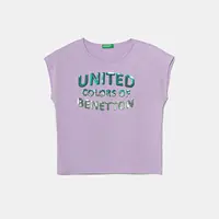 Dětské bavlněné tričko United Colors of Benetton fialová barva, 3I1XC10P1