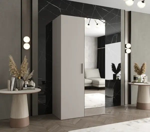 Šatní skříň Abi Bari 2 Rozměry: 100 cm, Pásky / úchyty: Kašmír, Barva korpusu + barva dveří: Kašmír + Kašmír