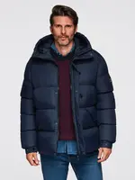 Ombre Men's quilted jacket with high zipped hood - navy blue