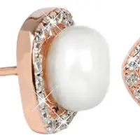 JwL Luxury Pearls Stříbrné rosegold náušnice s pravou bílou perlou a krystaly JL0252