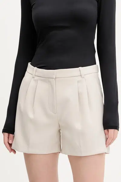 Kraťasy Abercrombie & Fitch dámské, béžová barva, hladké, high waist, KI149-5214