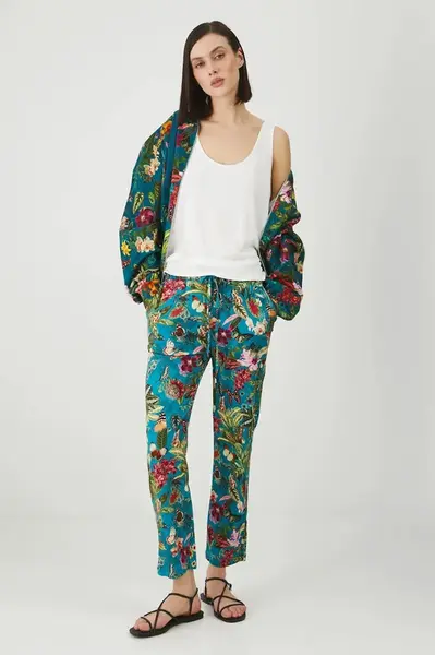 Kalhoty Medicine dámské, zelená barva, medium waist