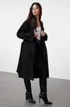 Trendyol Black Button Detailed Soft Textured Slit Oversize Coat