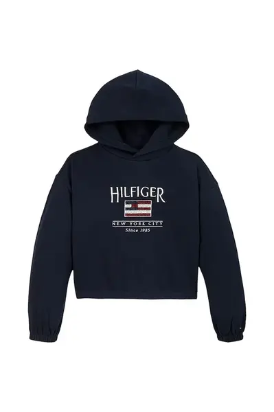 Dětská mikina Tommy Hilfiger tmavomodrá barva, s kapucí, s aplikací, KG0KG08558
