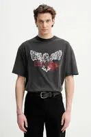 Bavlněné tričko The Kooples šedá barva, s potiskem, HTSC30005K